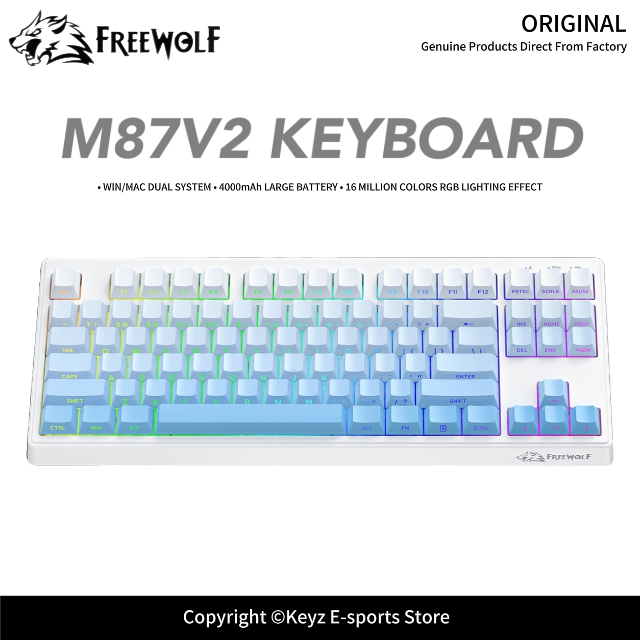 Keyboard Gaming Transparent - Teclado Gamer Tri-Mode FREEWOLF M87V2 com