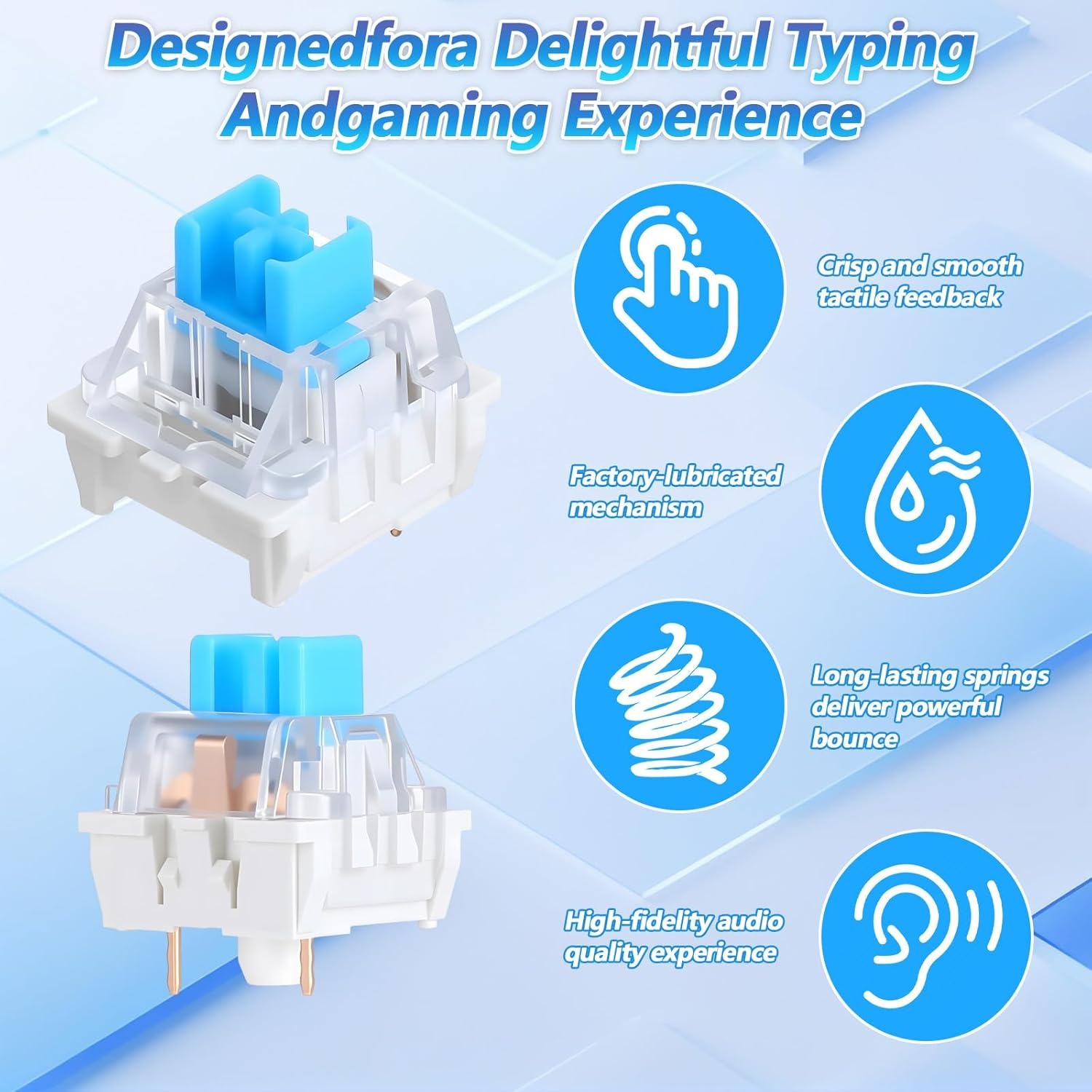 Gaming Keyboard Types - 100 Interruptores Práticos Azuis, Hot-swappable MX