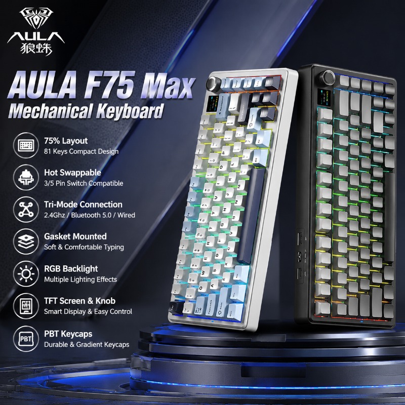 Gaming Keyboard Ergo - Teclado Mecânico AULA F75 Max, Layout