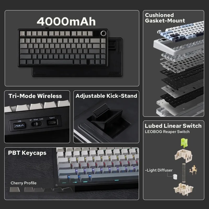 Teclado Mecânico AULA F75 Max, - Gaming Keyboard Ergo avaliação e preço