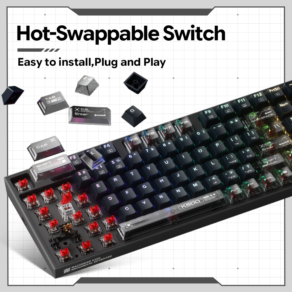 Teclado Mecânico Machenike K50 - Keyboard Gaming Transparent avaliação e preço